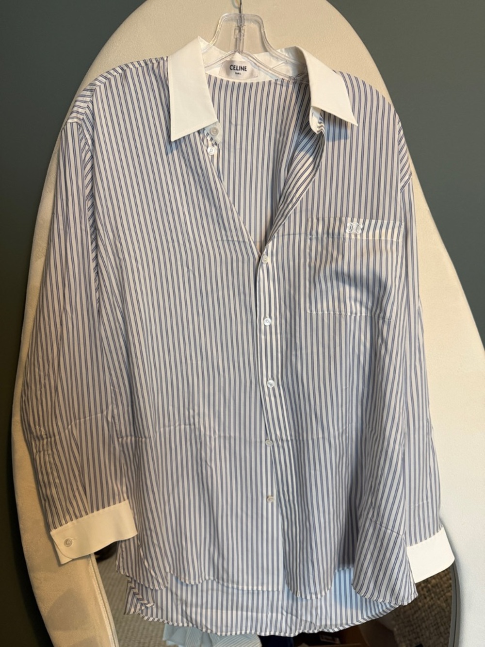 Celine Blue and White Striped silk shirt